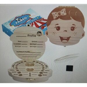 PAMBO Baby Tooth Box Keepsake for Girls, Wooden